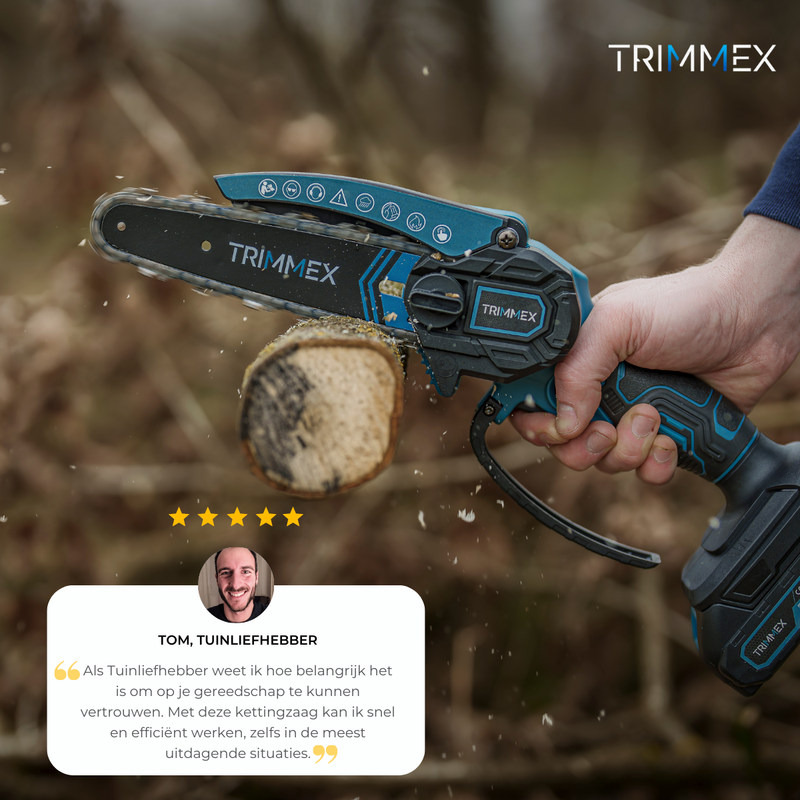 Afbeelding laden in Galerijviewer, Trimmex® Mini Kettingzaag + Telescopische Snoeisteel - Inclusief Opbergkoffer en Twee Krachtige Batterijen (2x4.0Ah)