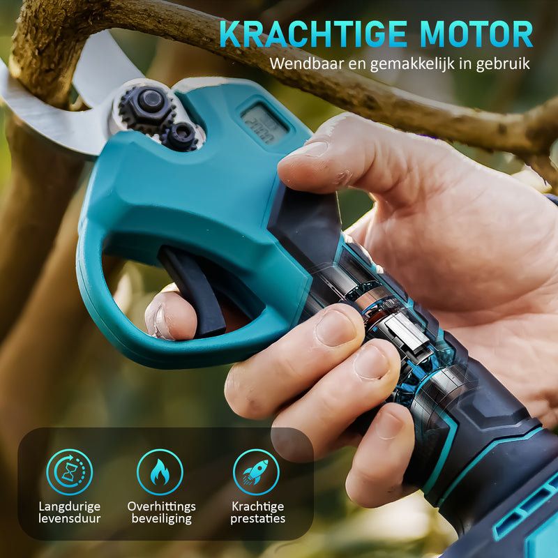 Afbeelding laden in Galerijviewer, Trimmex® Elektrische Snoeischaar - Inclusief Opbergkoffer en Twee Krachtige Batterijen (2.0Ah)