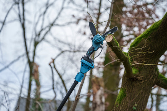 Trimmex® Mini Kettingzaag + Telescopische Snoeisteel - Inclusief Opbergkoffer en Twee Krachtige Batterijen (2x4.0Ah)