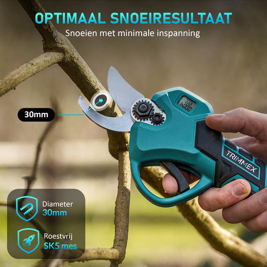 Trimmex® Elektrische Snoeischaar + Telescopische steel - Inclusief Opbergkoffer en Twee Krachtige Batterijen (2.0Ah)