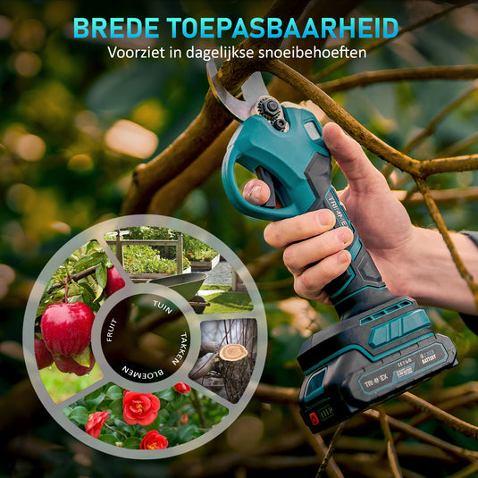 Trimmex® Elektrische Snoeischaar + Telescopische steel - Inclusief Opbergkoffer en Twee Krachtige Batterijen (2.0Ah)